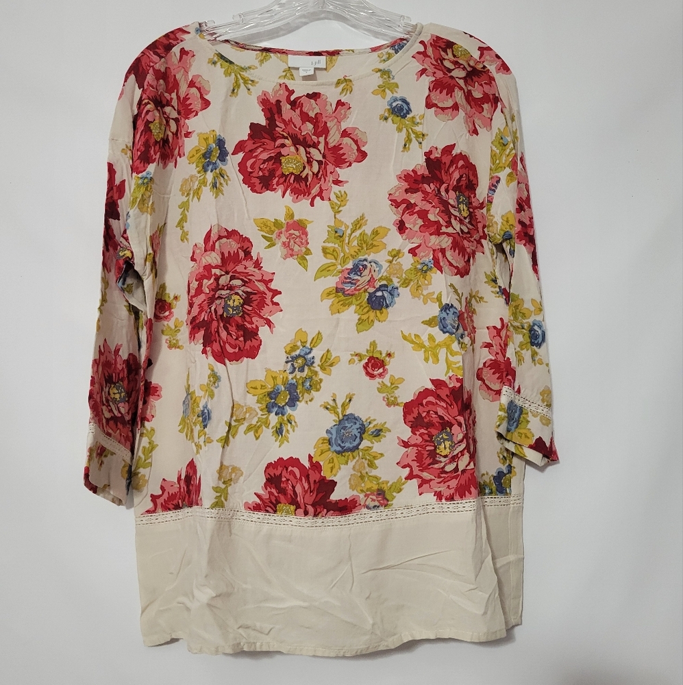 J. Jill Floral Blouse Pullover Gorgeous Detail 3/4 sleeve Lds Size Small S